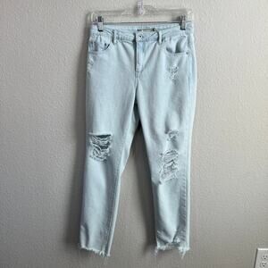 Tractr Distressed Skinny Leg Jeans Girl's 14 Light Wash Mid Rise Stretch Raw Hem